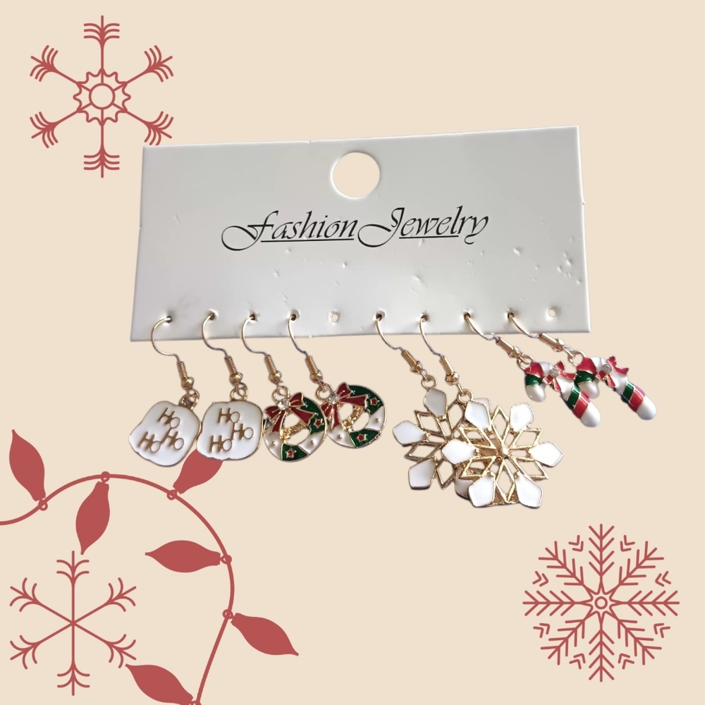 Pack 7 Christmas Earrings of Wreath & Candy Canes